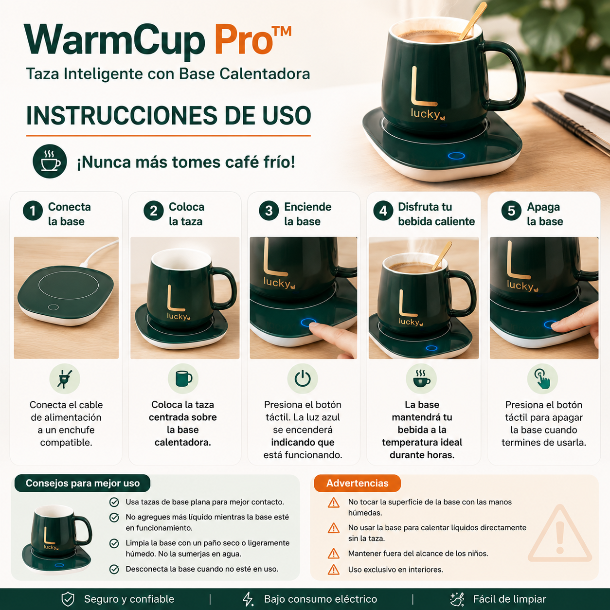 WarmCup Pro™ | Taza Inteligente con Base Calentadora - ¡Nunca más tomes café frío!