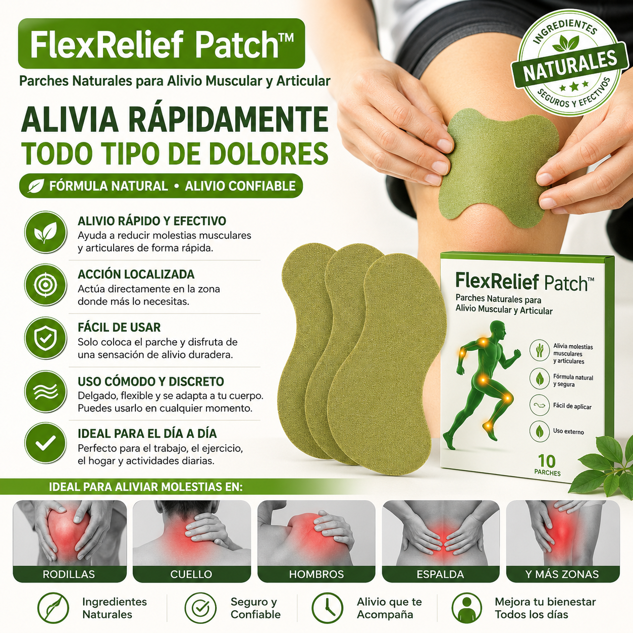 FlexRelief Patch™ | Parches Naturales para Alivio Muscular y Articular - Alivia RáPidamente Todo Tipo De Dolores