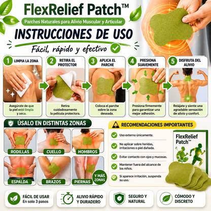FlexRelief Patch™ | Parches Naturales para Alivio Muscular y Articular - Alivia RáPidamente Todo Tipo De Dolores