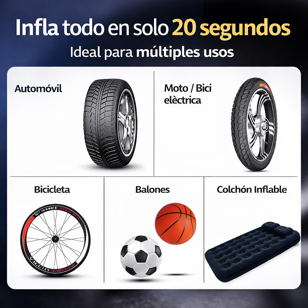 Compresor Inflador Portátil Inteligente – Infla en segundos donde quieras