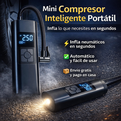 Compresor Inflador Portátil Inteligente – Infla en segundos donde quieras
