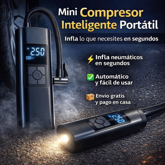 Compresor Inflador Portátil Inteligente – Infla en segundos donde quieras